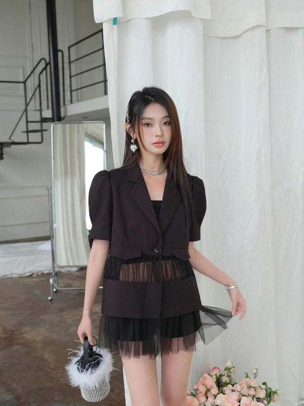 Rumia  Mesh Patchwork Short Sleeve Suit