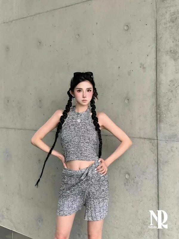 No Recipe Gray Strap Knit Halter Vest