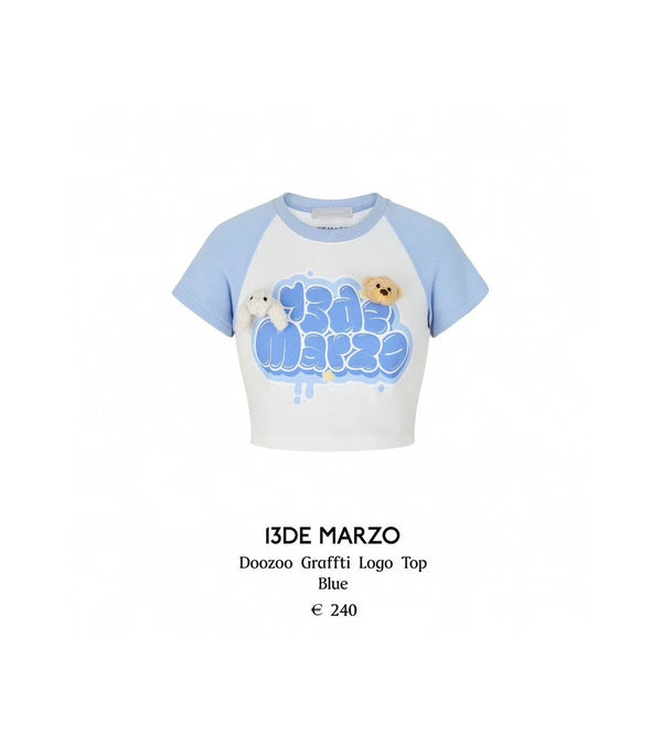 13DE MARZO 蓝色/粉色修身短袖 Tee