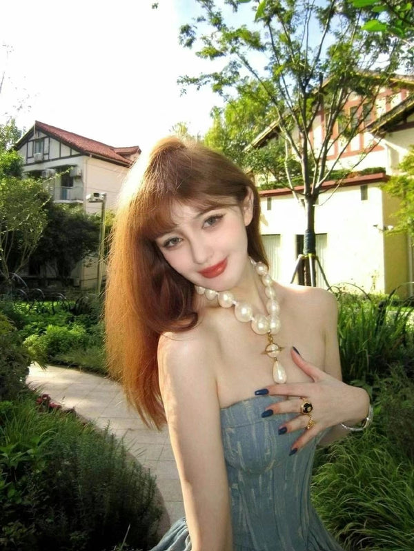 Nana Jacqueline  蓝色牛仔抹胸连衣裙