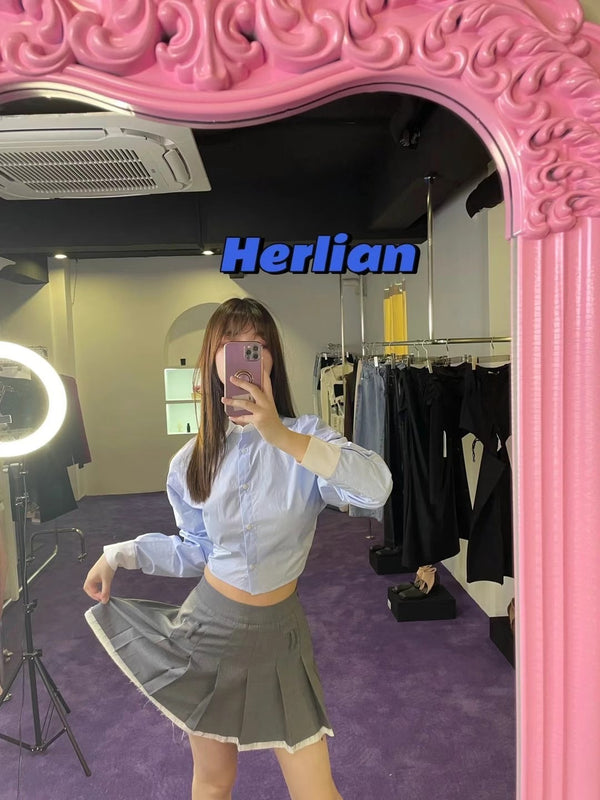 Herlian Color Contrast Back Slit Shirt