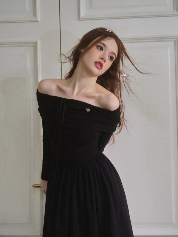 Three Quarters Black Knit Dress