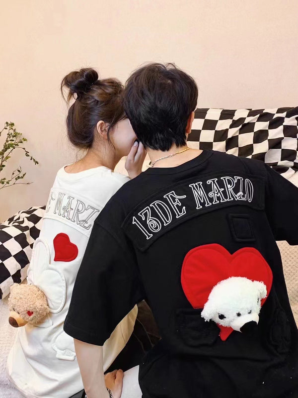 13DE MARZO Poker Bear Head Love Patch Tee