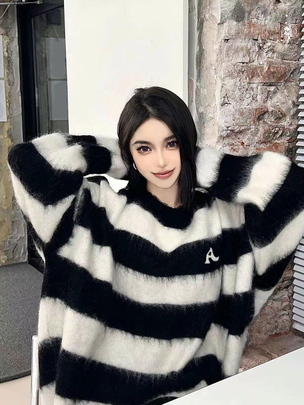 AINTSHY Mohair Loose Striped Sweater