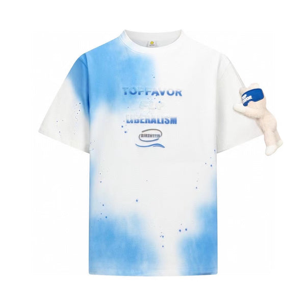 Top Favor Arm-Hugging Bear Tie-Dye Splash-Ink T-Shirt