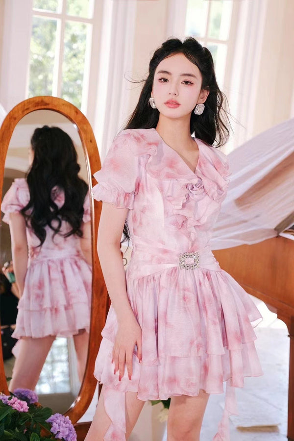 Jean SOO Pink Render Diamond Button Dress