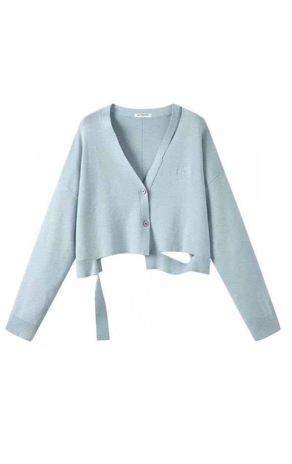 Jac Fleurant Sky Blue/Apple Green Hollowed Cardigan