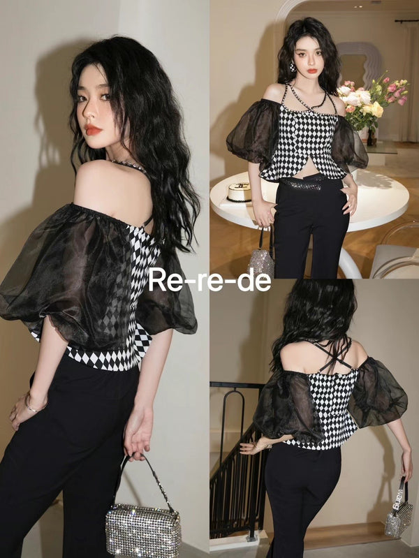 Re-re-de Black Puffy Sleeve Top