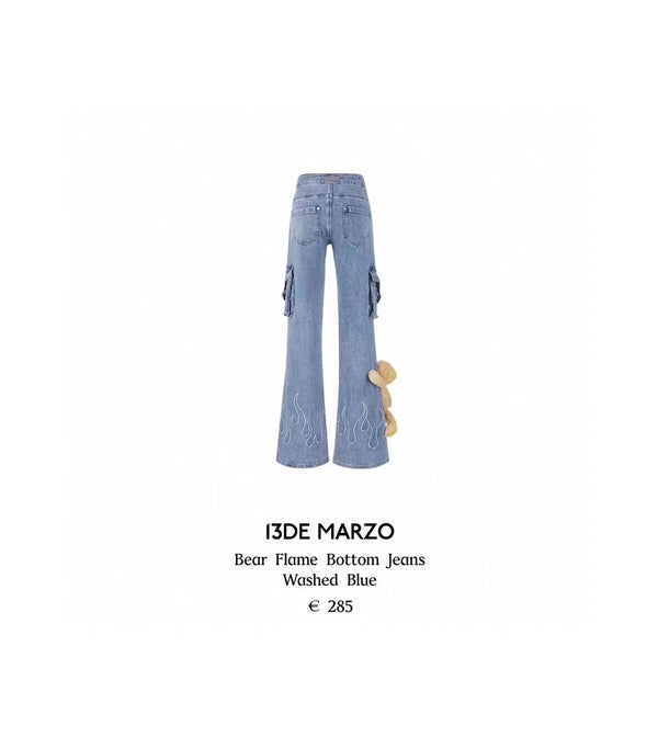 13DE MARZO Printed Multi-Pocket Low-Rise Jeans