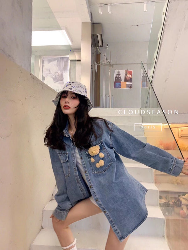 Cloud Season Doll Bear Cowboy Shirt Jacket