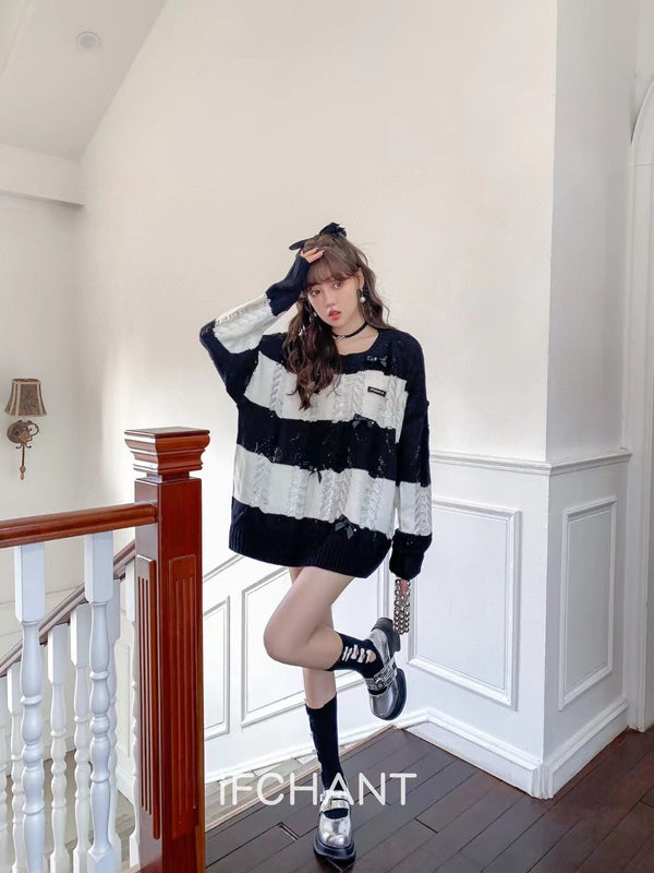 Ifchant Sweet And Spicy Striped Soft Silhouette Sweater