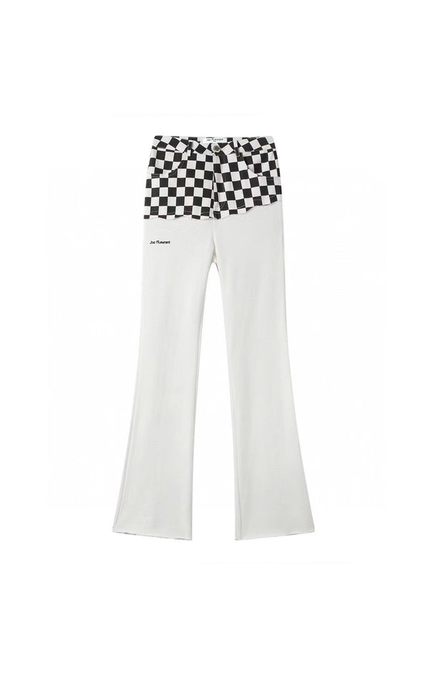 Jac Fleurant Black And White Checkerboard Patchwork Micro-Cropped Pants