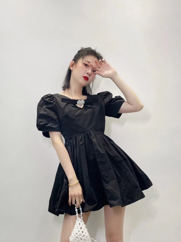 Lyrccoa Diamond Button Dress With Bow Heart