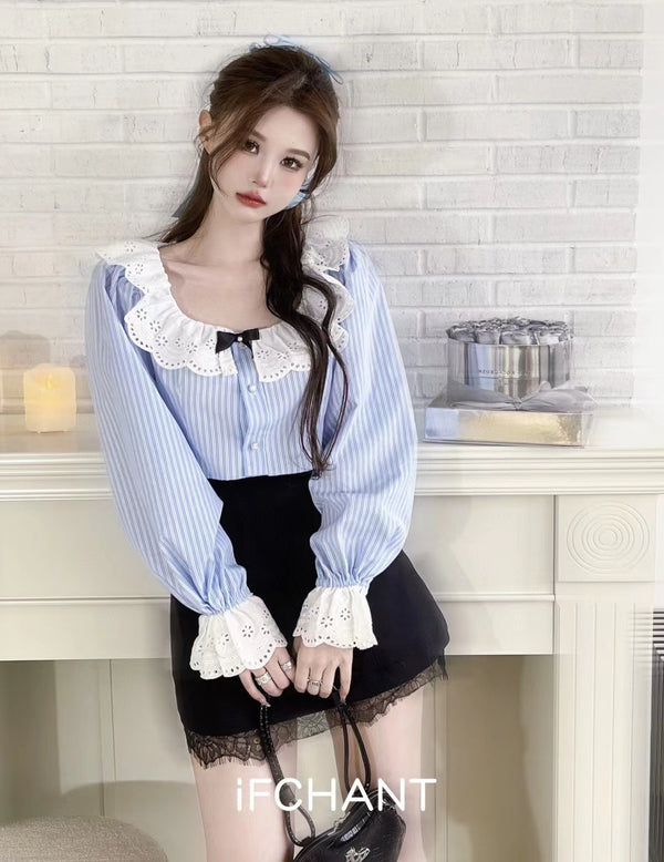 Ifchant Court Sleeve Shirt Doll Collar Top