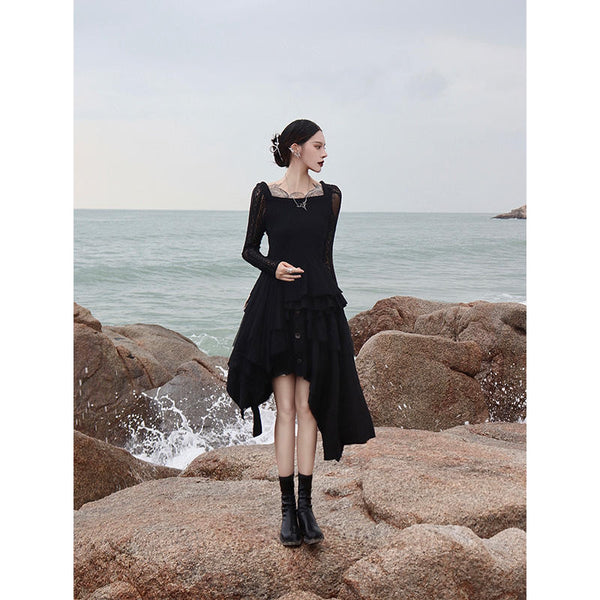 By Cookie H Black Deconstructed Linen Half Skirt