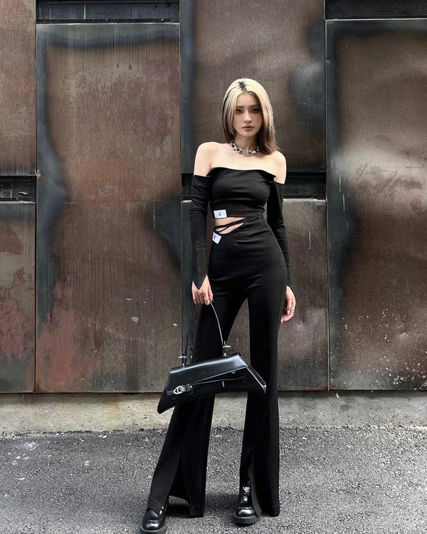 AINTSHY Black Stretch Flared Pants With A Slit