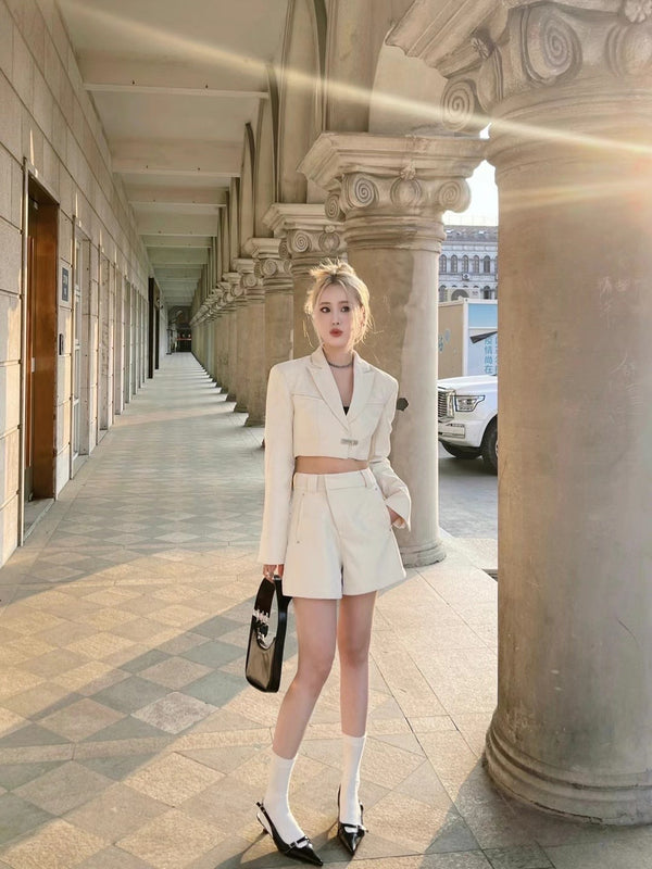 Lumos So1em Short White Studded Suit Jacket