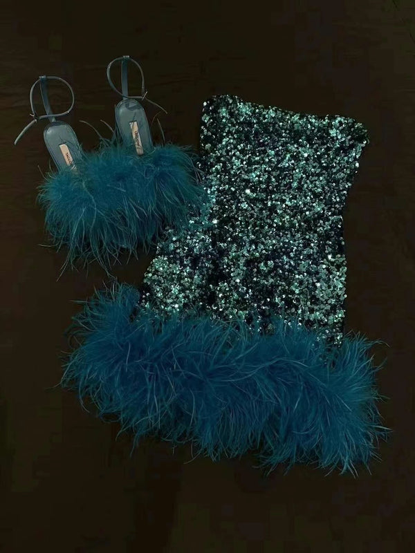 Taglioni Izmir Blue Sequin Feather Dress