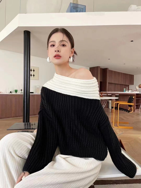 Rumia   One-Shoulder Sweater With Matching Colors