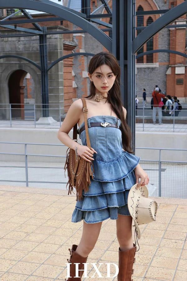 Ihxd Top Top Pleated Denim Dress