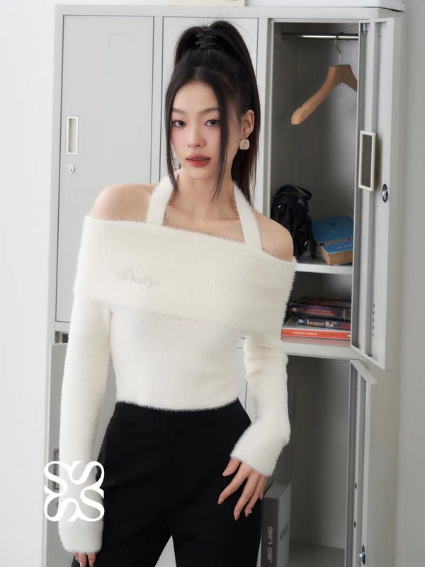 Somesowe Solid Halter, Off-The-Shoulder Sweater