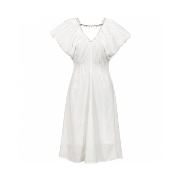 Maite Zamora Long White V-Neck Dress