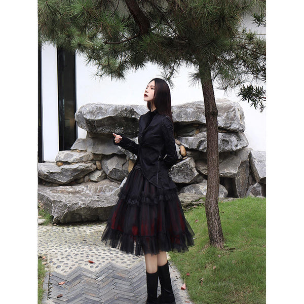 By Cookie H Witch's Veil Skirt Black With Red