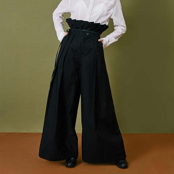 By Cookie H High-Waisted Wide-Leg Pants With Ruffles