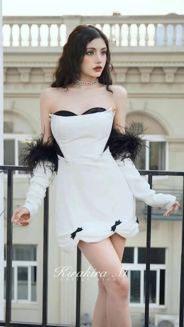 Kirakira M White Velvet Strapless Dress