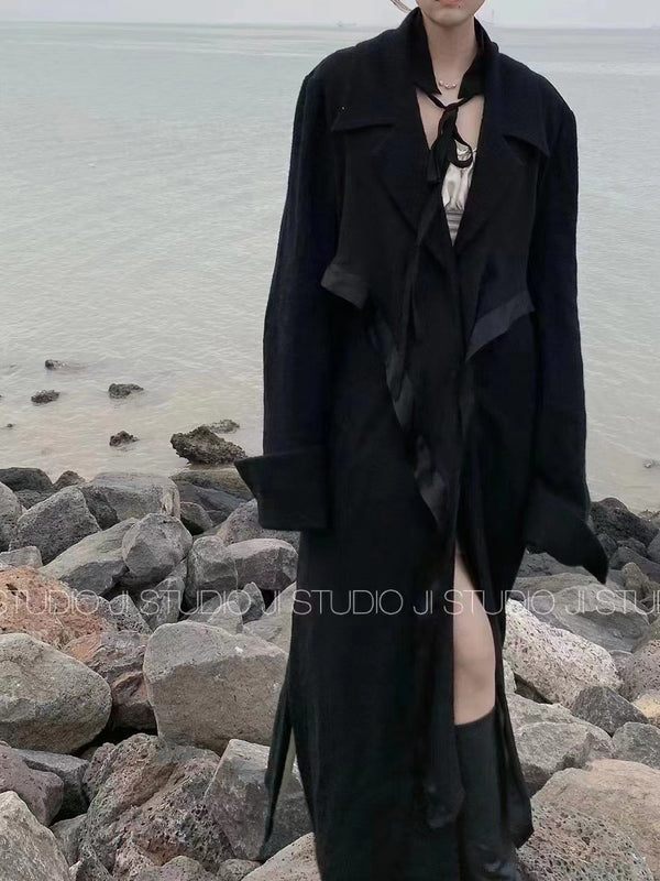 Jagee Chen Long Wool Jacket With Black Silk Lace