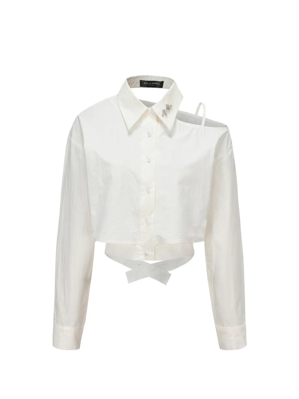 AYLA WANG Off-The-Shoulder Waist Lace-Up Shirt