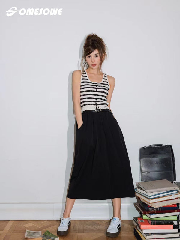 Somesowe Double Waist Skirt With Minimalist Pocket