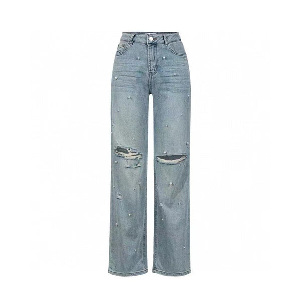 Maite Zamora Blue Ripped Denim Wide-Leg Pants