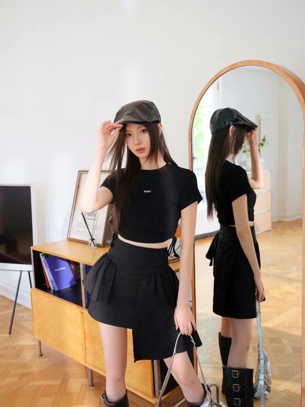 Rumia Black Drawstring Short Sleeve