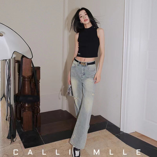 Somesowe Made Old Ground White Wide Leg Casual Jeans