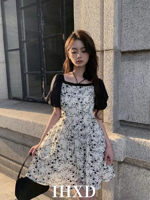 Ihxd Floral Dress With Neck And Square Collar