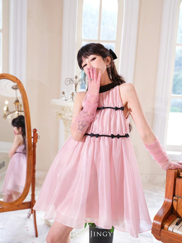 GUO JINGYI Pink Satin Bow Dress