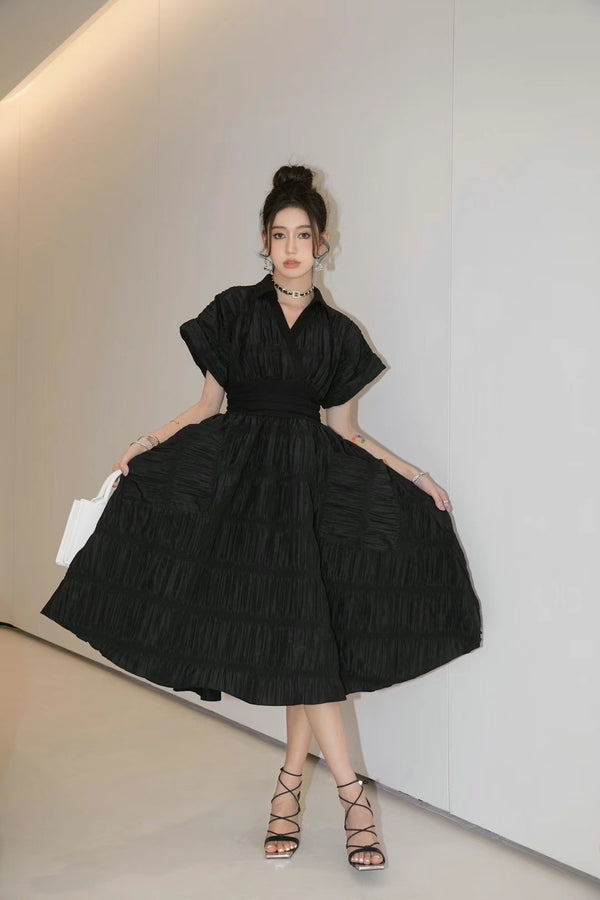 YEESIN Black Waistline Dress