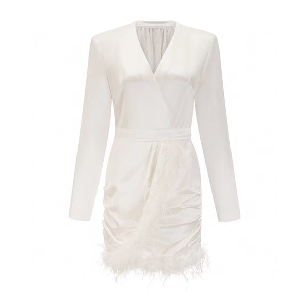 MME WYNN Satin Feather Irregular Dress