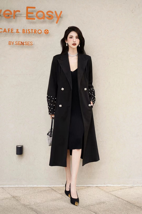 MME WYNN Black Arm Pearl Strap Coat